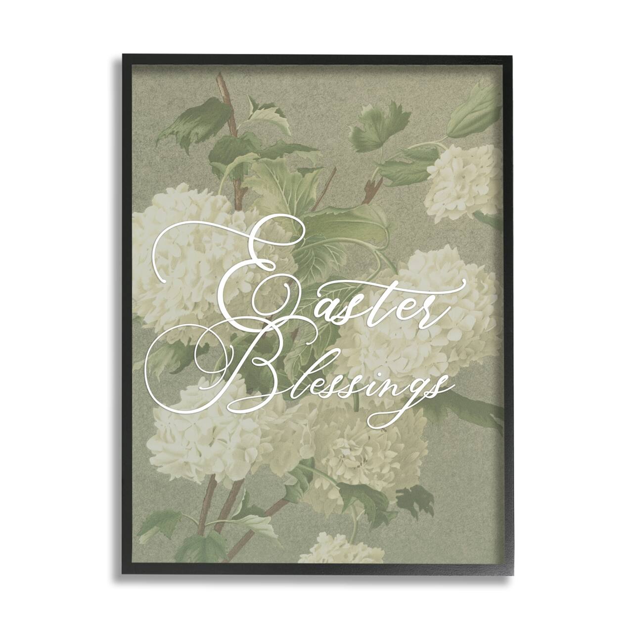 Stupell Industries Easter Blessings Sentiment Vintage White Hydrangea Florals Green Framed Giclee Art